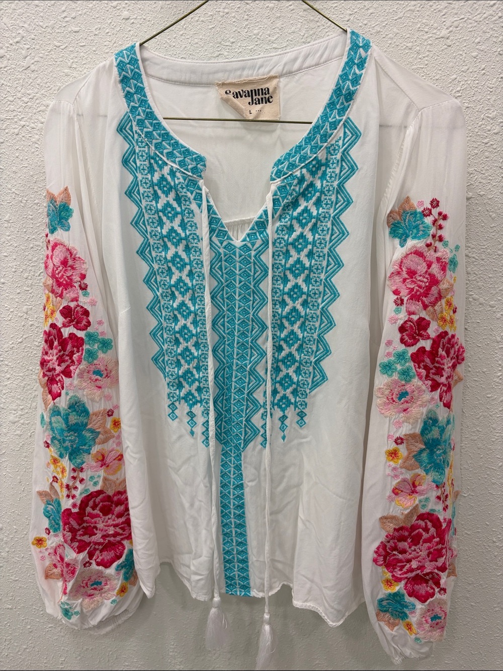Savanna Jane Embroidered Floral Boho Turquoise Floral Sleeves